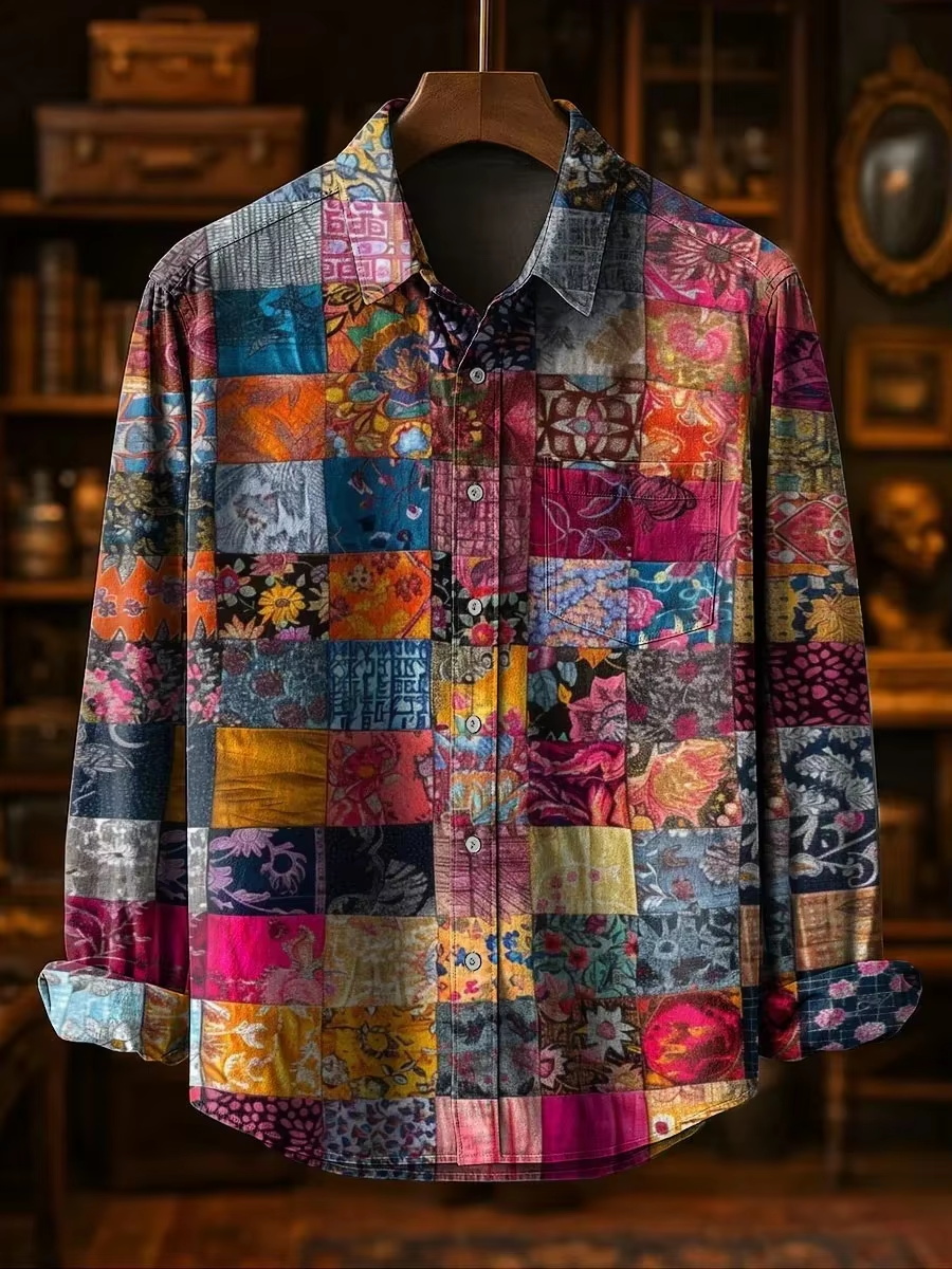 Printed Floral Shirt - Męska koszula lniana w stylu casual